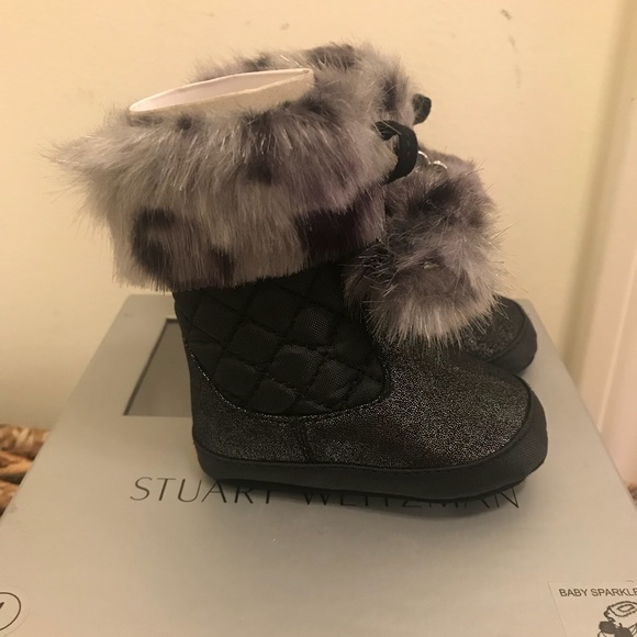 NEW Stuart Weitzman Sparkle Faux Fur Boots - Picture 2 of 3